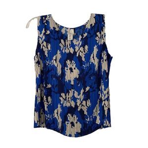 J Joie Women's Pleated Sleeveless Blue Floral Blouse Size Medium